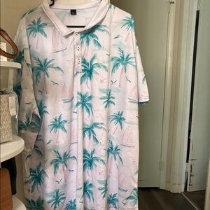 Tropical Palm Print Casual Button Down Shirt